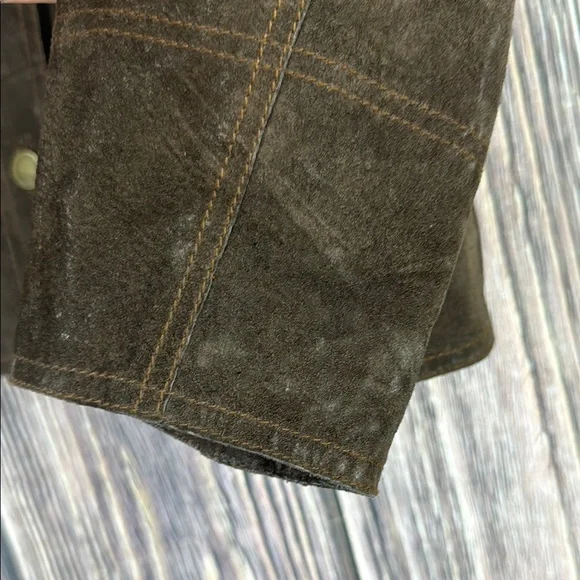 Brown Leather Jacket with Textured Fabric and Casual Style - Picture 3 of 12